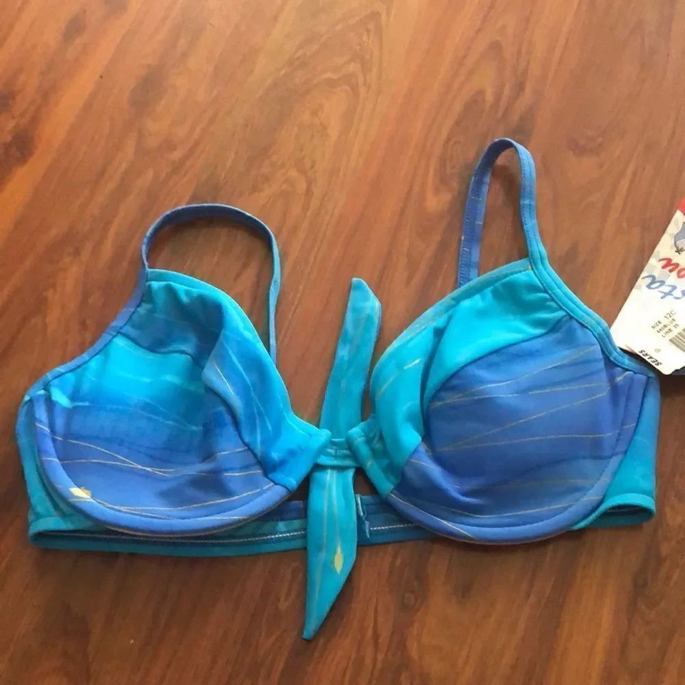 Vintage NWT 80s bathing suit top Blue underwire. Size 12 C